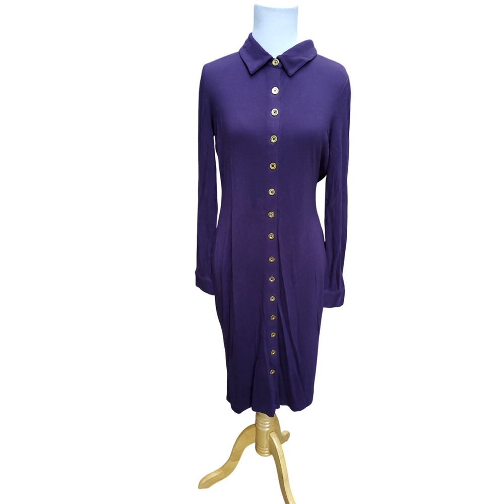 Boden Purple Shirt Dress Quiet Luxury Elevated Full Button Collared Long Slv 8L
